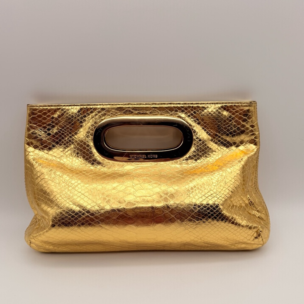 Michael Kors Metallic Gold Python Embossed Clutch… - image 1
